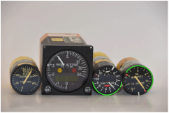 fuel quantity, radar altimeter, oil quantity, and temperature simulated instrumentation gauges